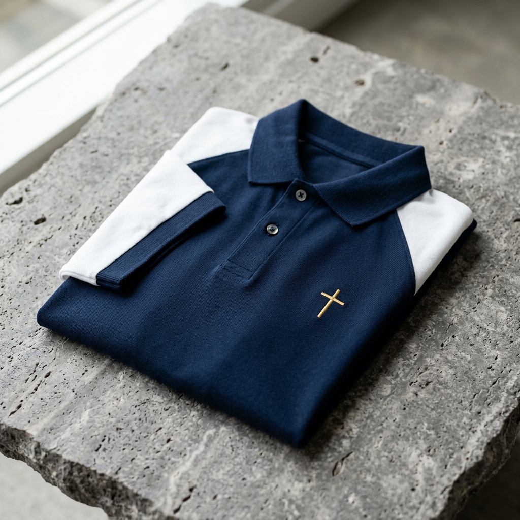 Walk by Faith – Christian Polo Raglan T-Shirt – Sky Blue
